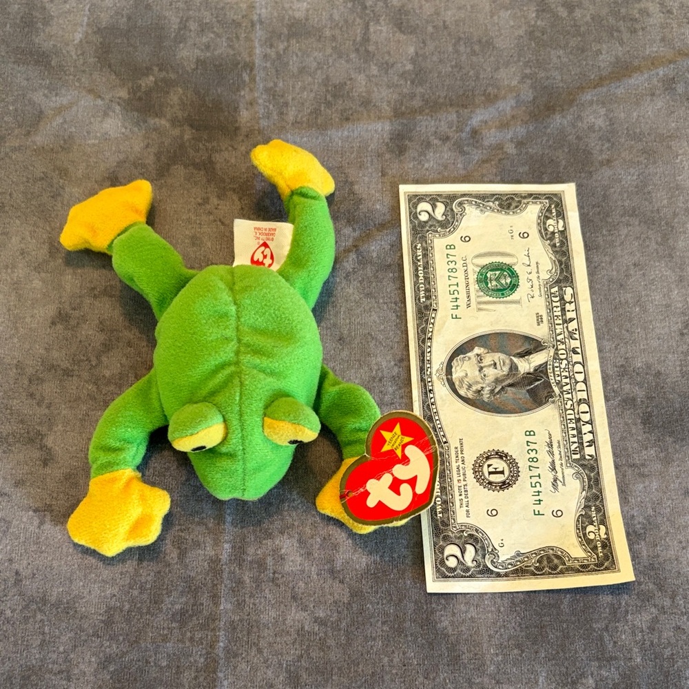 Ty Plush Frog Toy with Green and Yellow